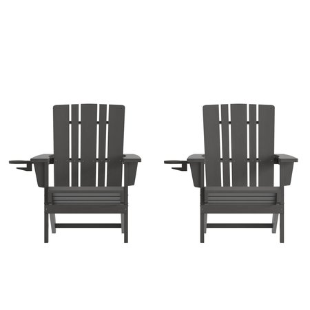 Flash Furniture Gray Adirondack Patio Chairs with Cupholder, 2PK 2-LE-HMP-1045-10-GY-GG